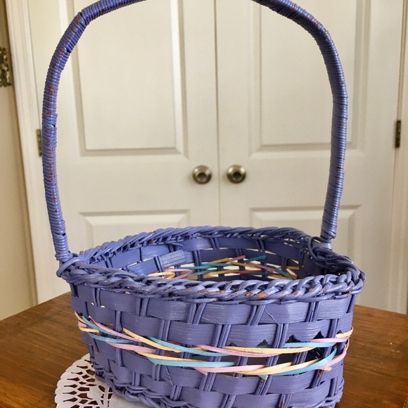 VTG WOVEN PURPLE HEART SHAPED BASKET MULTICOLOR - Picture 5 of 8
